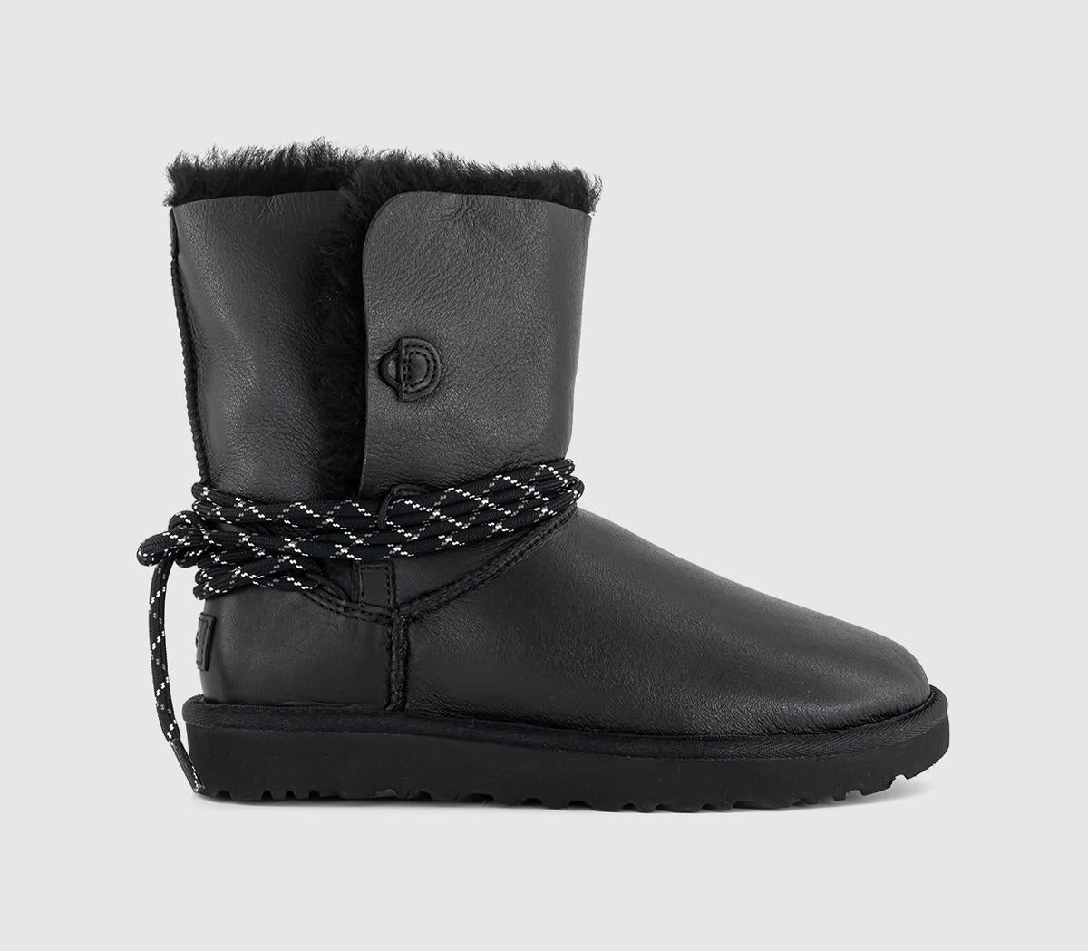 Womens UGG Bailey Tie Leather Black Leather