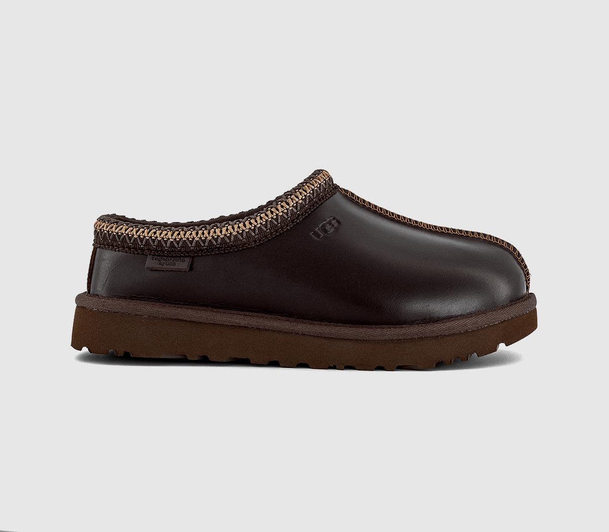 Womens UGG Tasman Leather Regan Slippers Ironwood