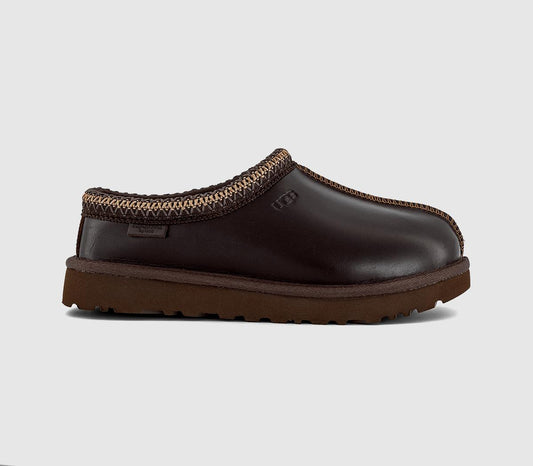 Womens UGG Tasman Leather Regan Slippers Ironwood